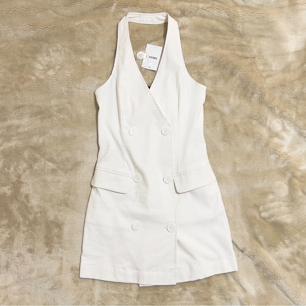 Forever 21 White Halter Double-Breasted Mini Dress